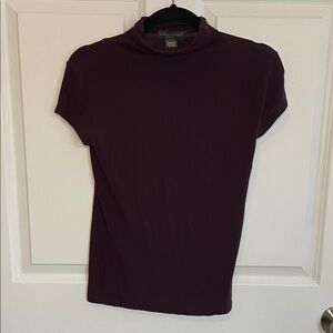 Banana Republic Stretch Mock Neck Top S Burgundy Plum Short Sleeve Y2K